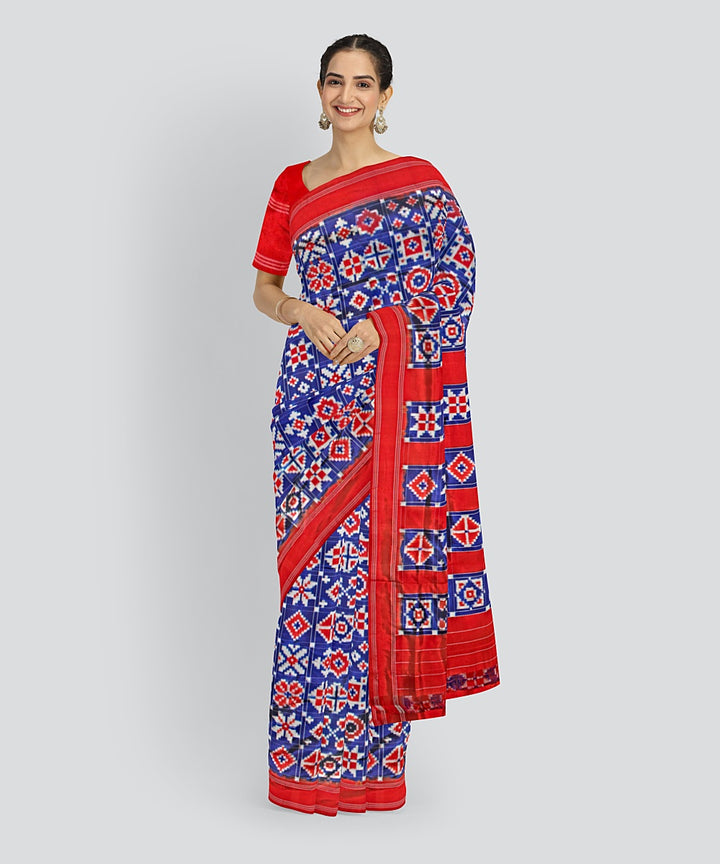 Navy blue red silk handloom telia rumal saree