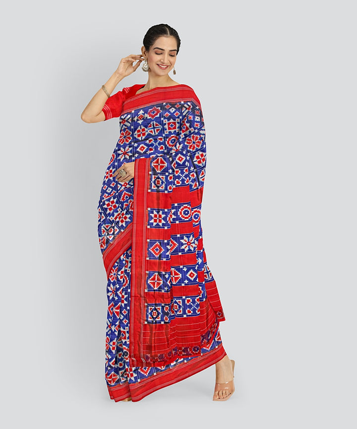 Navy blue red silk handloom telia rumal saree