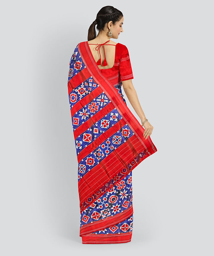 Navy blue red silk handloom telia rumal saree