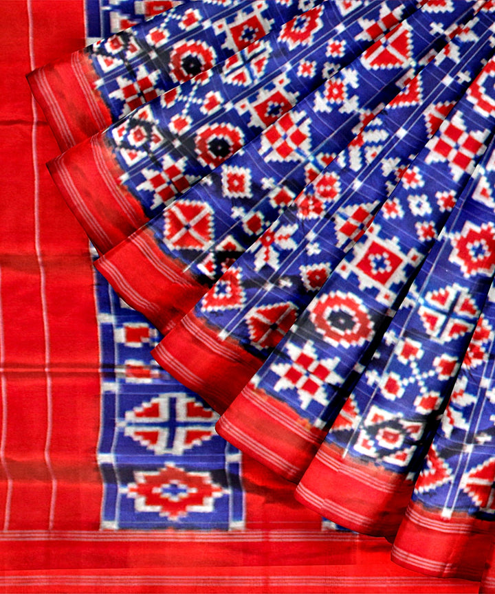 Navy blue red silk handloom telia rumal saree