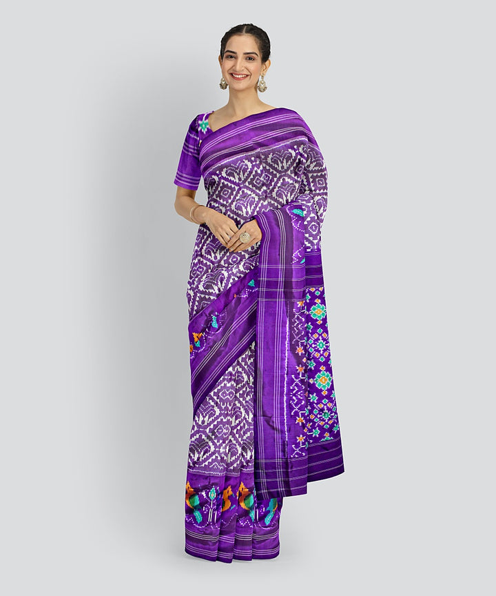 Multicolor violet silk handloom pochampalli ikkat saree
