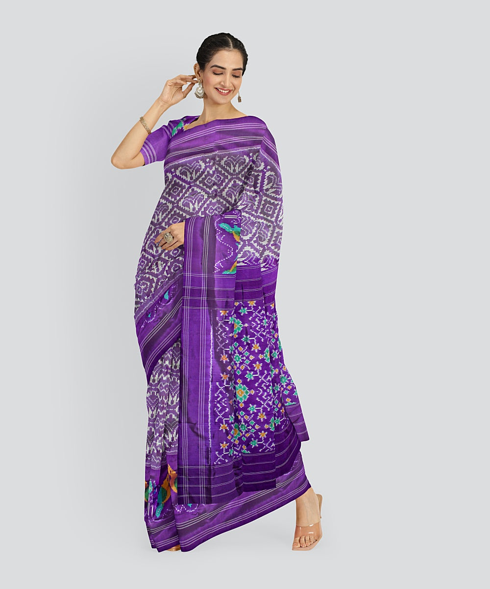 Multicolor violet silk handloom pochampalli ikkat saree