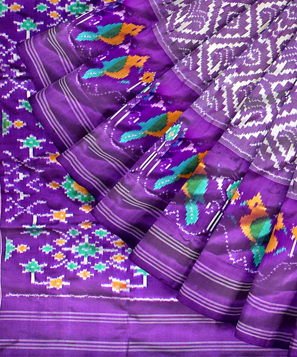 Multicolor violet silk handloom pochampalli ikkat saree