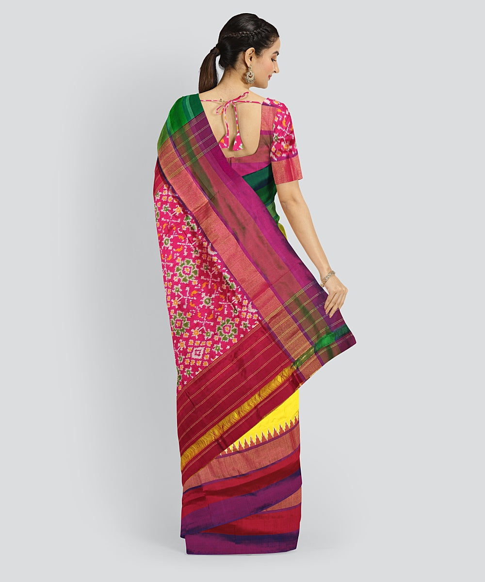 Multicolor yellow silk handloom pochampalli ikkat saree