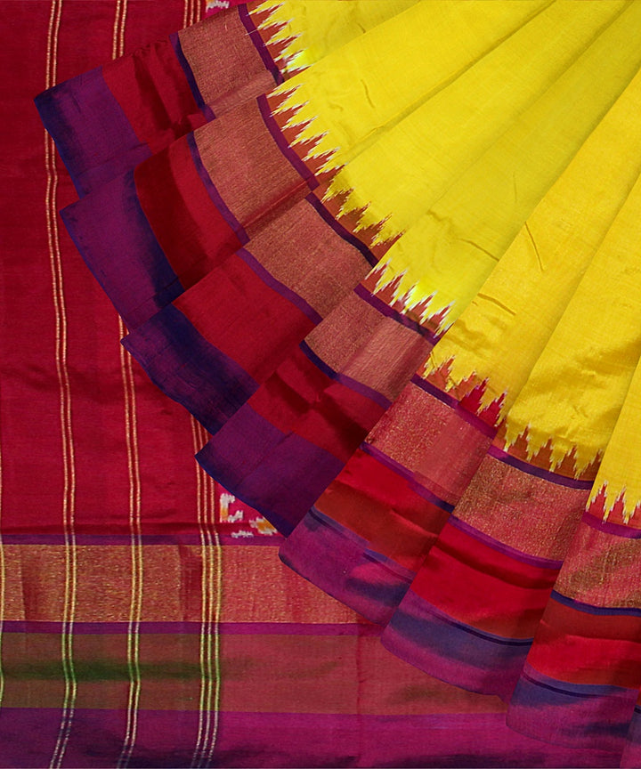 Multicolor yellow silk handloom pochampalli ikkat saree