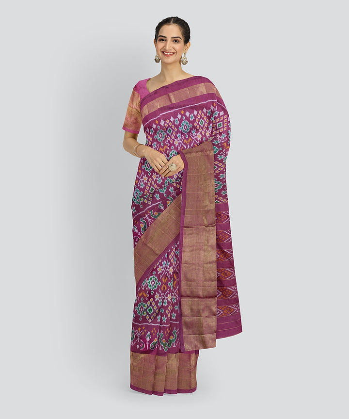 Multicolor pink handloom silk pochampalli ikkat saree