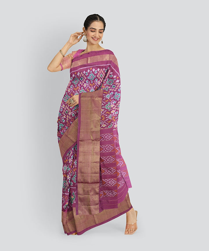 Multicolor pink handloom silk pochampalli ikkat saree
