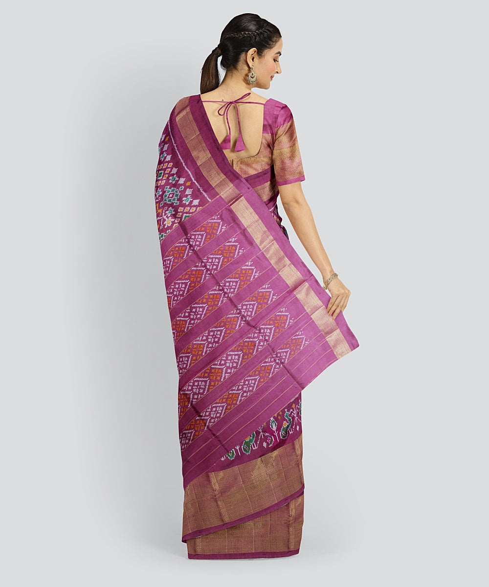 Multicolor pink handloom silk pochampalli ikkat saree