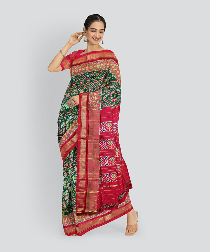 Dark green red silk handloom pochampalli ikkat saree
