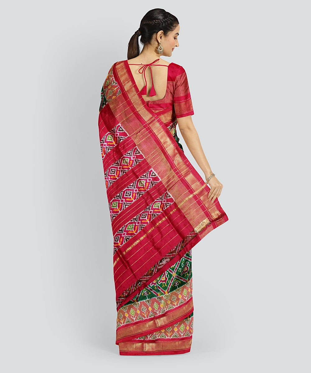 Dark green red silk handloom pochampalli ikkat saree