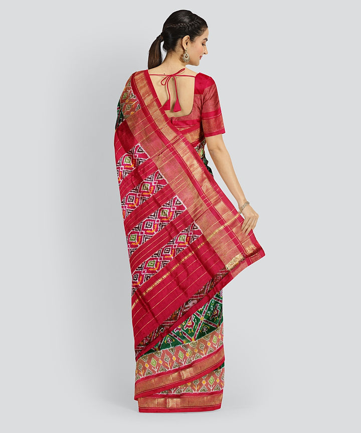 Dark green red silk handloom pochampalli ikkat saree