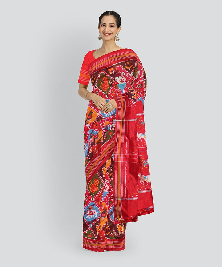 Multicolor red handloom pochampalli ikkat silk saree
