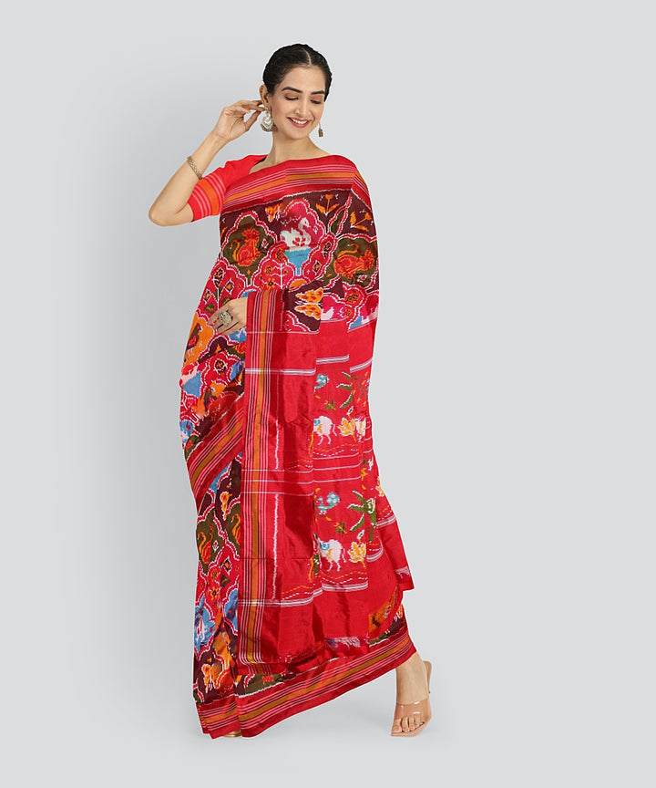 Multicolor red handloom pochampalli ikkat silk saree