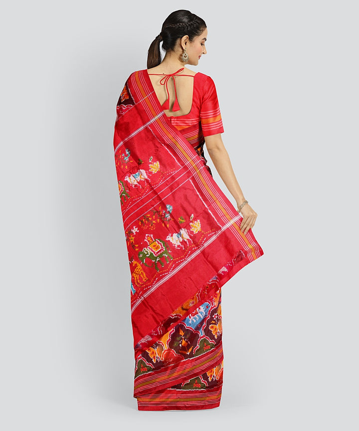 Multicolor red handloom pochampalli ikkat silk saree