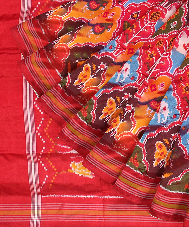 Multicolor red handloom pochampalli ikkat silk saree
