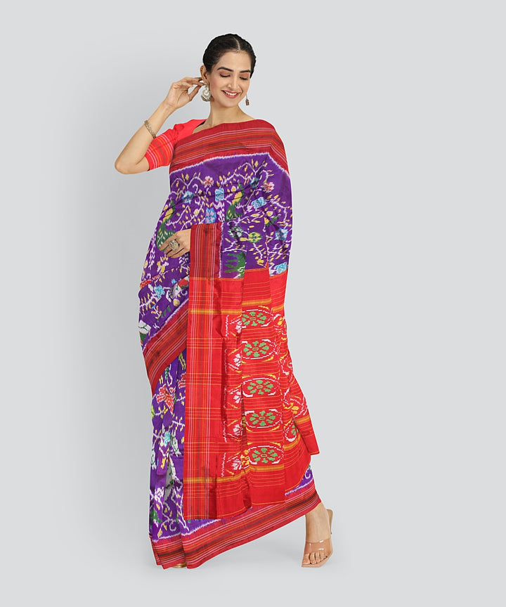 Multicolor purple silk handloom pochampalli ikkat saree