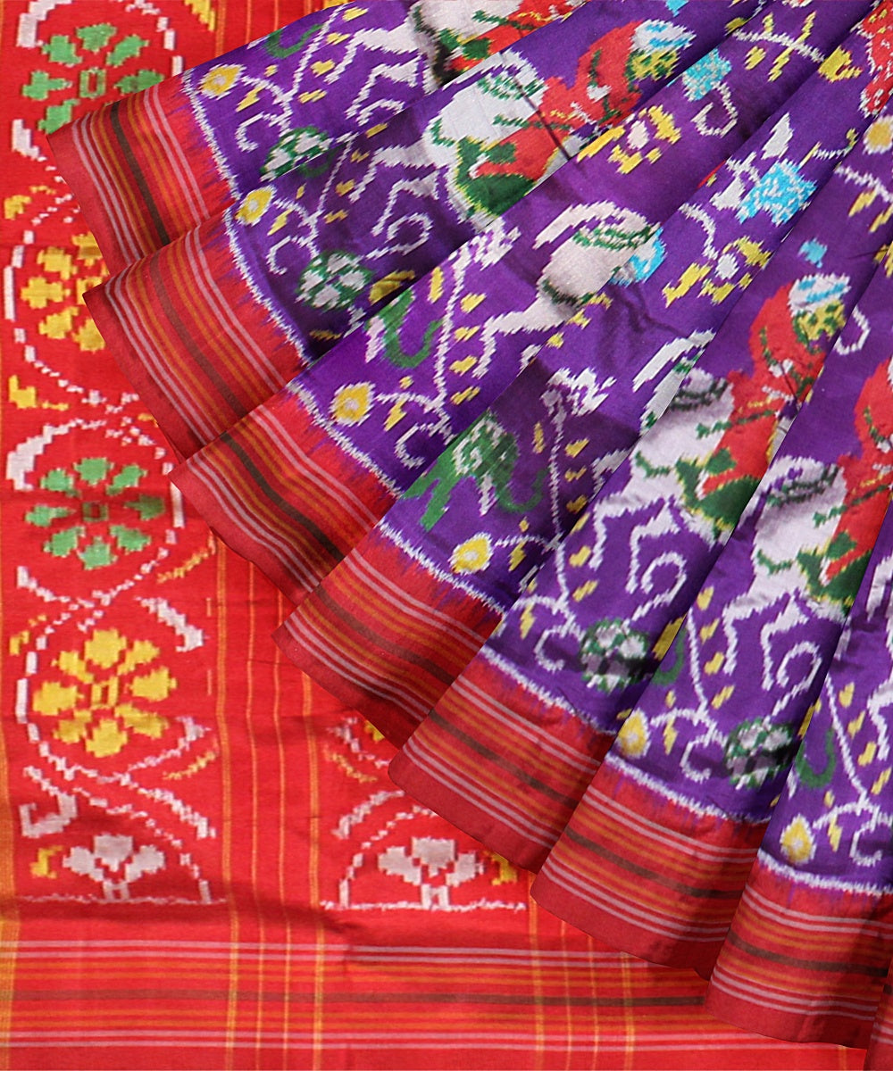 Multicolor purple silk handloom pochampalli ikkat saree