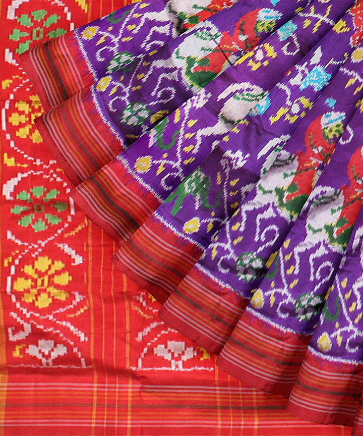 Multicolor purple silk handloom pochampalli ikkat saree