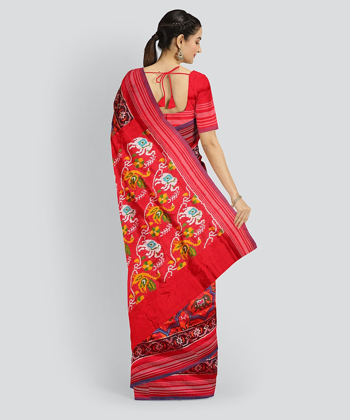 Multicolor red pochampalli ikkat silk handloom saree
