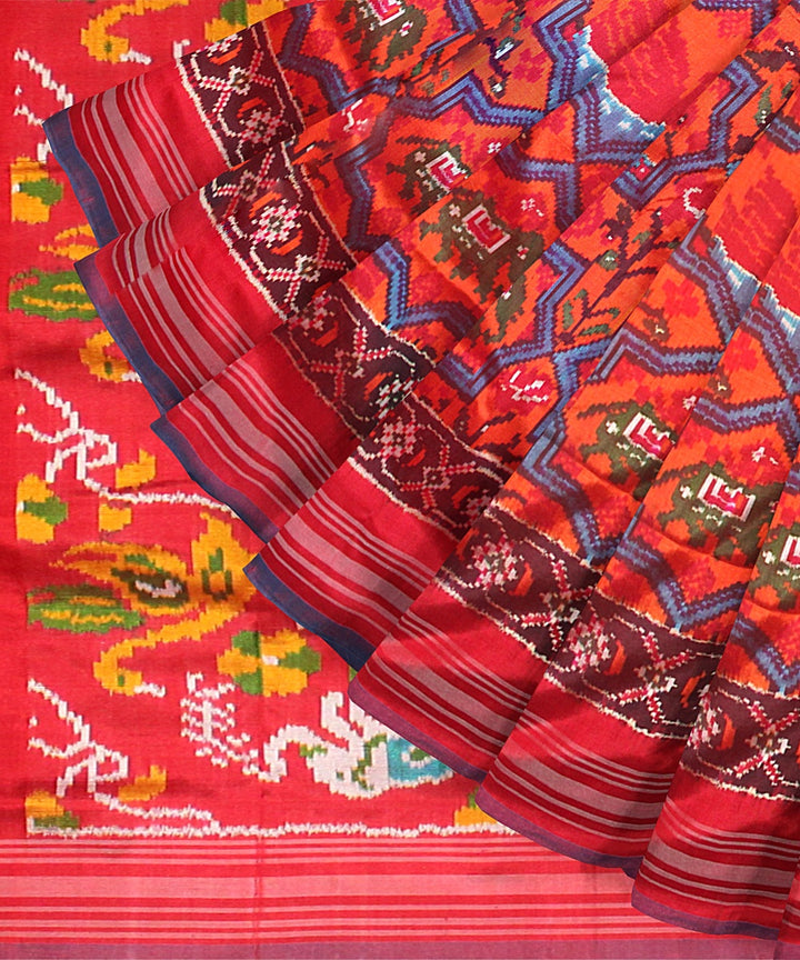 Multicolor red pochampalli ikkat silk handloom saree
