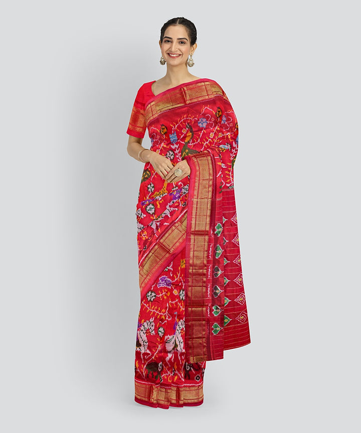 Multicolor pink hand loom silk pochampalli ikkat saree