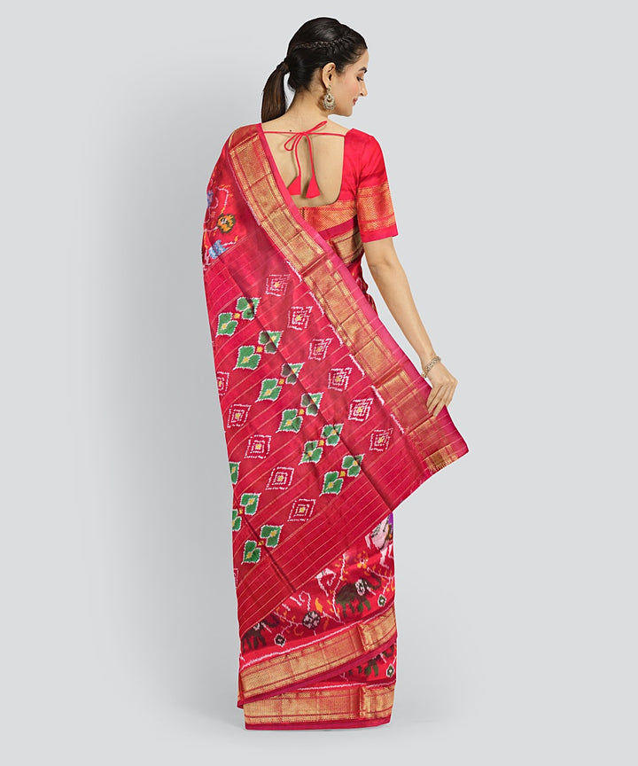 Multicolor pink hand loom silk pochampalli ikkat saree