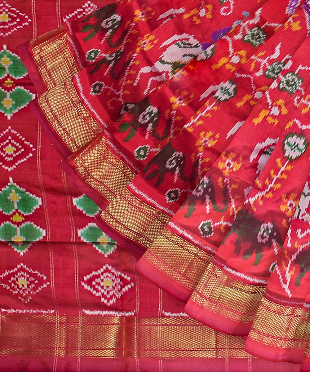 Multicolor pink hand loom silk pochampalli ikkat saree