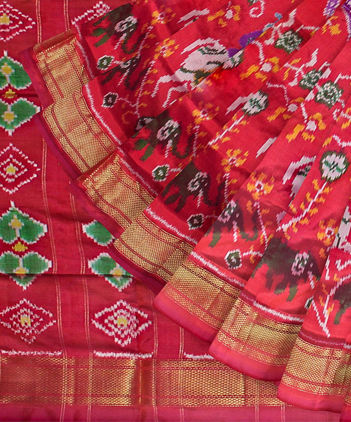 Multicolor pink hand loom silk pochampalli ikkat saree