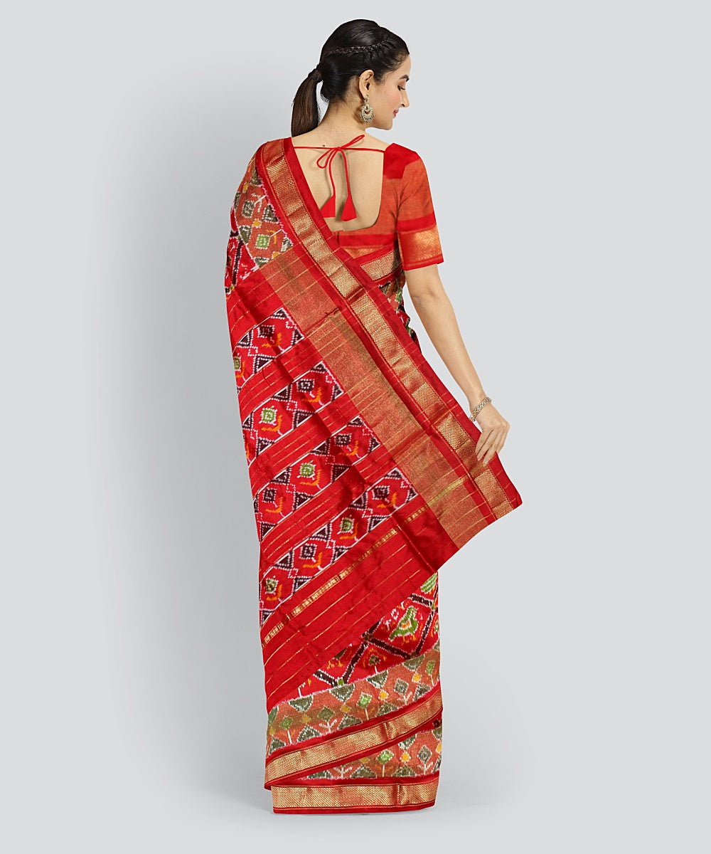 Multicolor red hand loom pochampalli ikkat silk saree