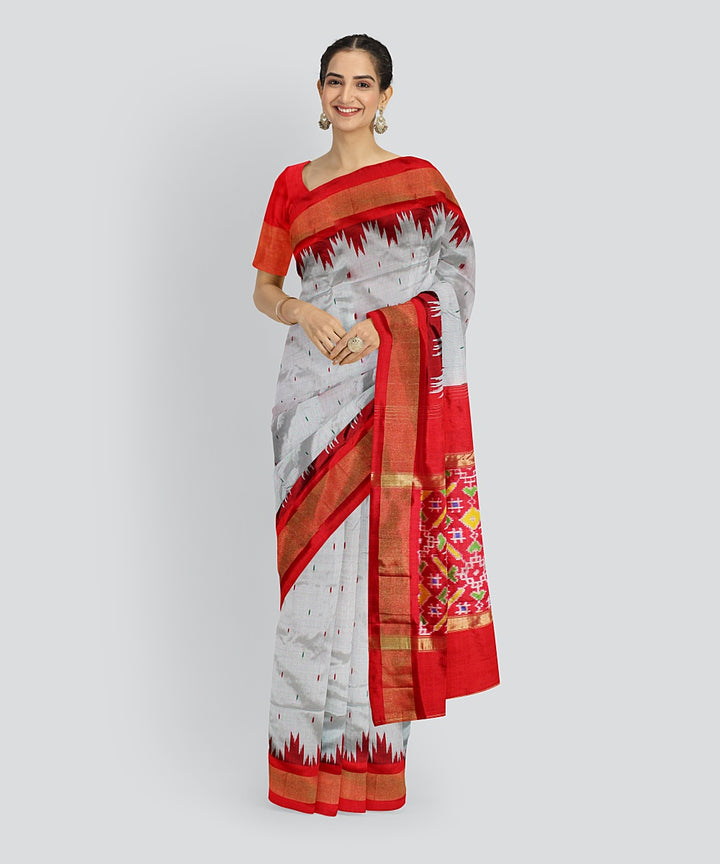 Grey red silk handloom pochampalli ikkat saree