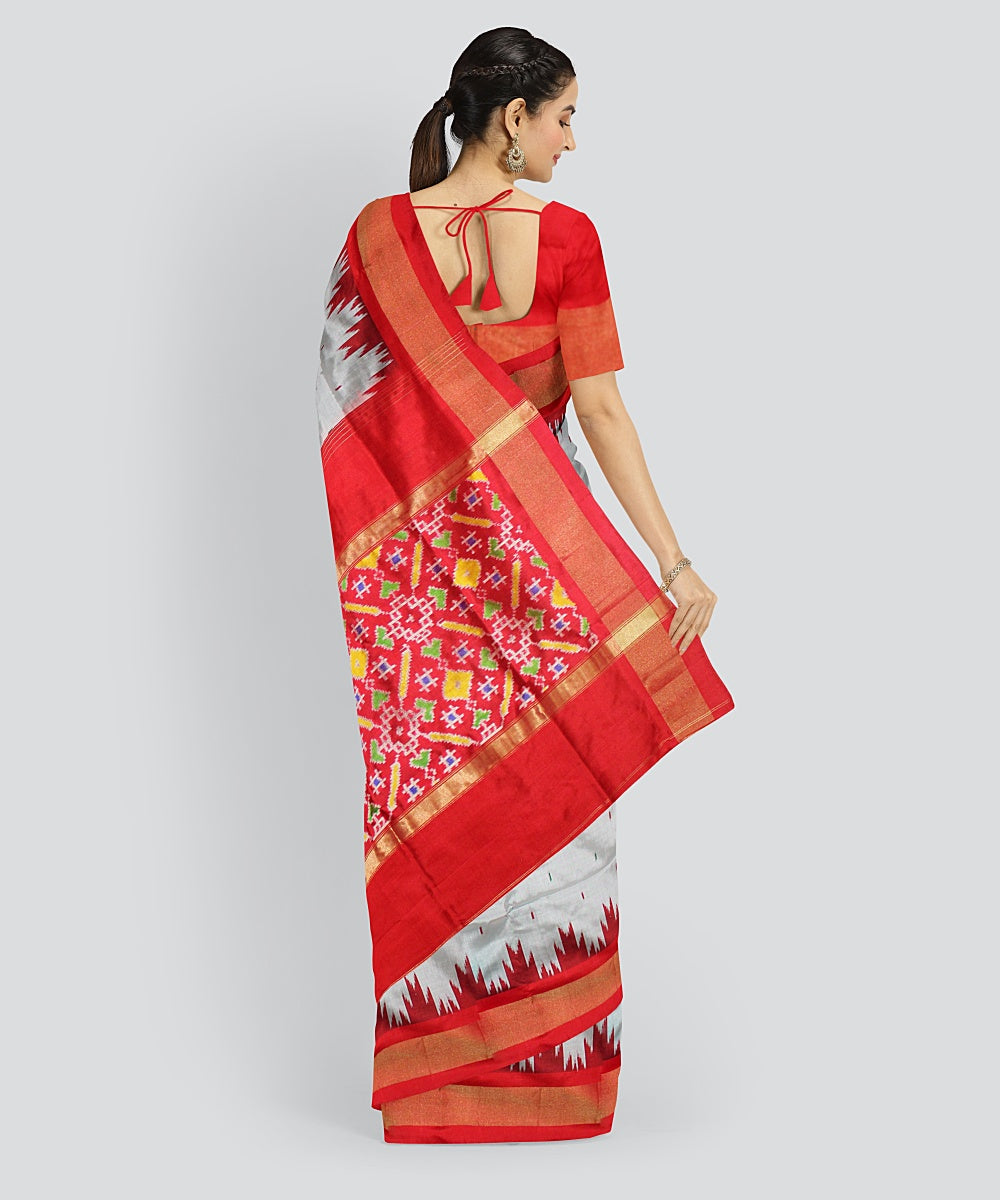 Grey red silk handloom pochampalli ikkat saree