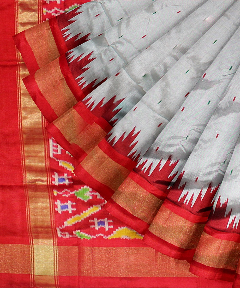 Grey red silk handloom pochampalli ikkat saree