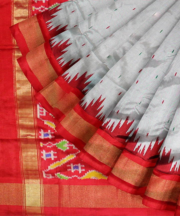 Grey red silk handloom pochampalli ikkat saree