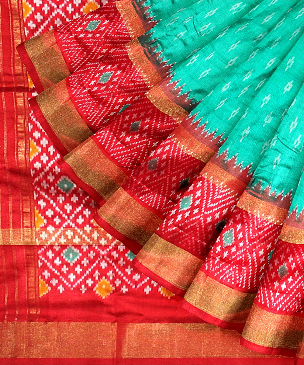 Turquoise red silk handloom pochampalli ikkat saree