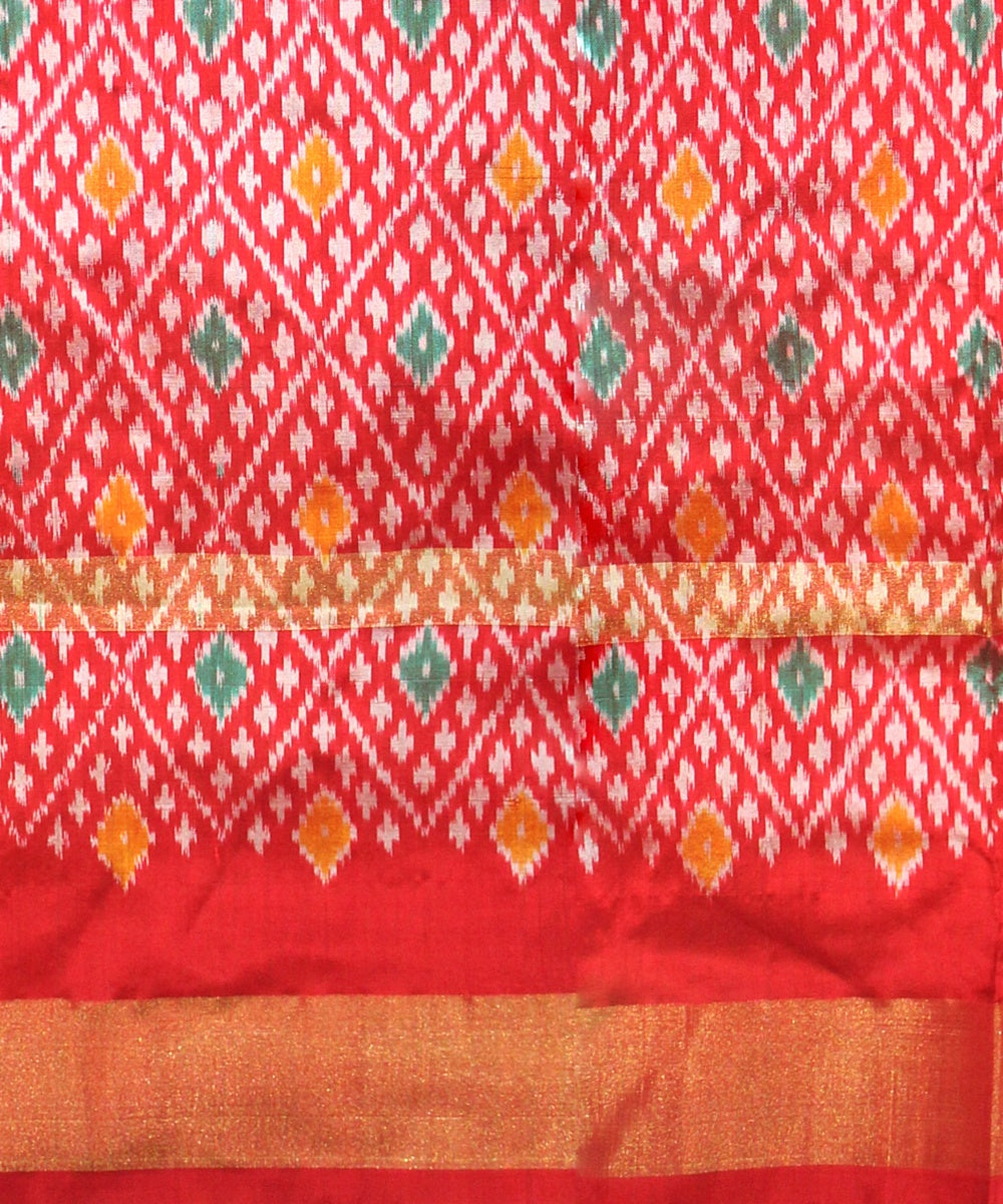 Turquoise red silk handloom pochampalli ikkat saree