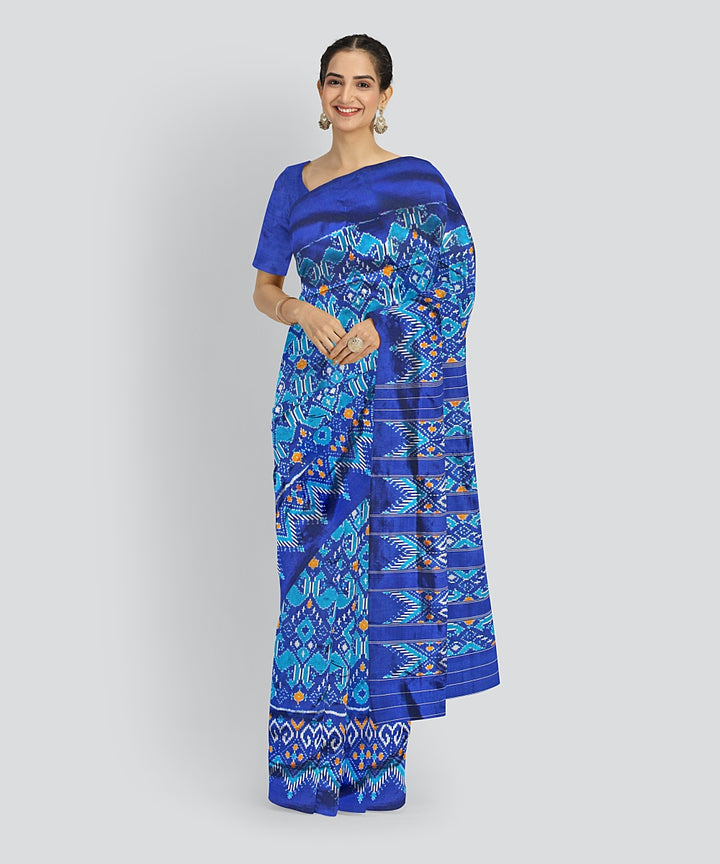 Multicolor blue silk handloom pochampalli ikkat saree