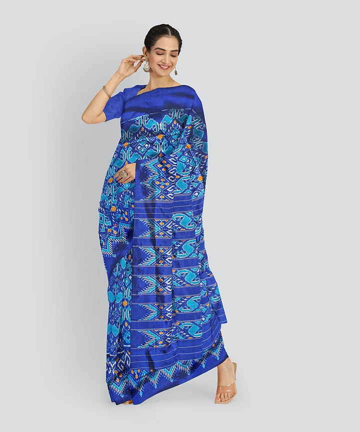 Multicolor blue silk handloom pochampalli ikkat saree