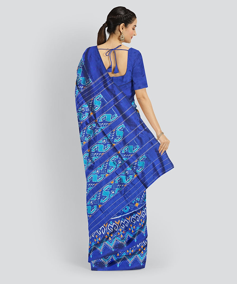 Multicolor blue silk handloom pochampalli ikkat saree