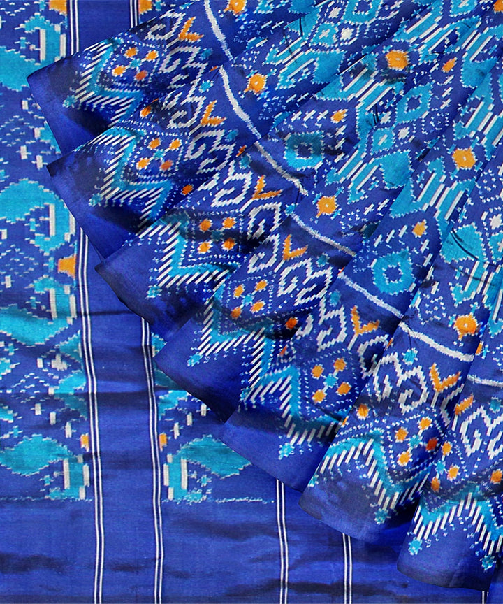 Multicolor blue silk handloom pochampalli ikkat saree