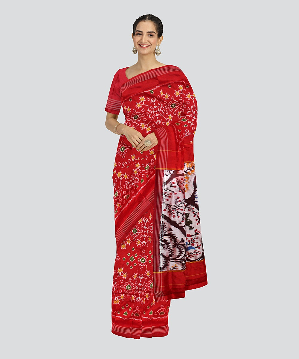 Multicolor red silk pochampalli ikkat handloom saree