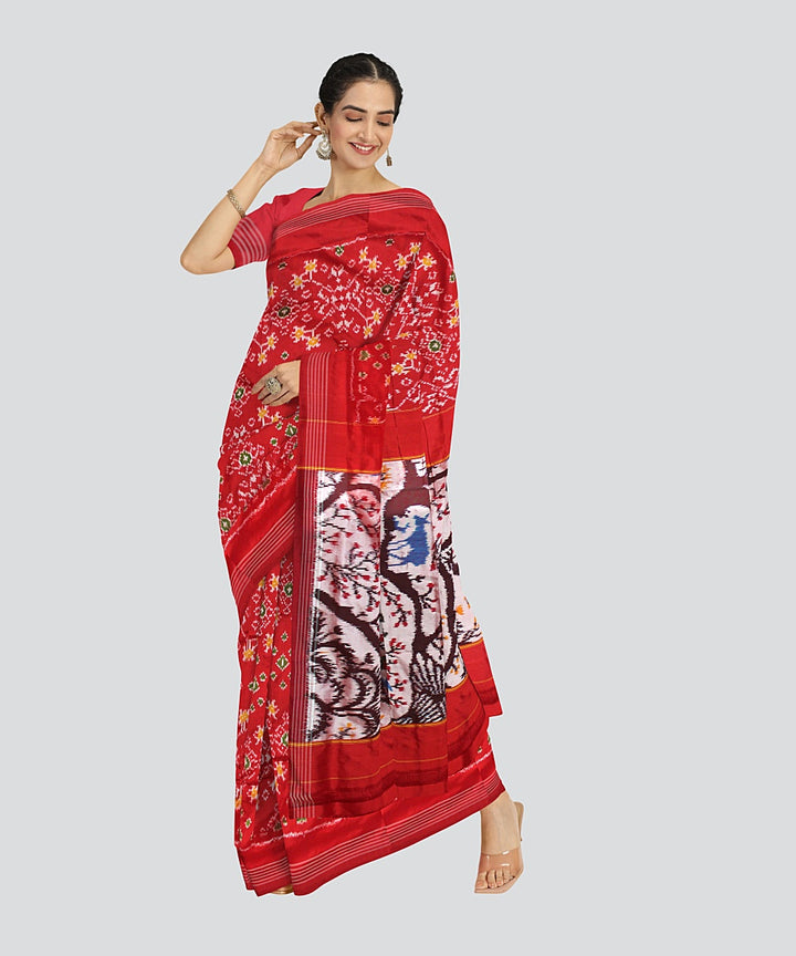 Multicolor red silk pochampalli ikkat handloom saree