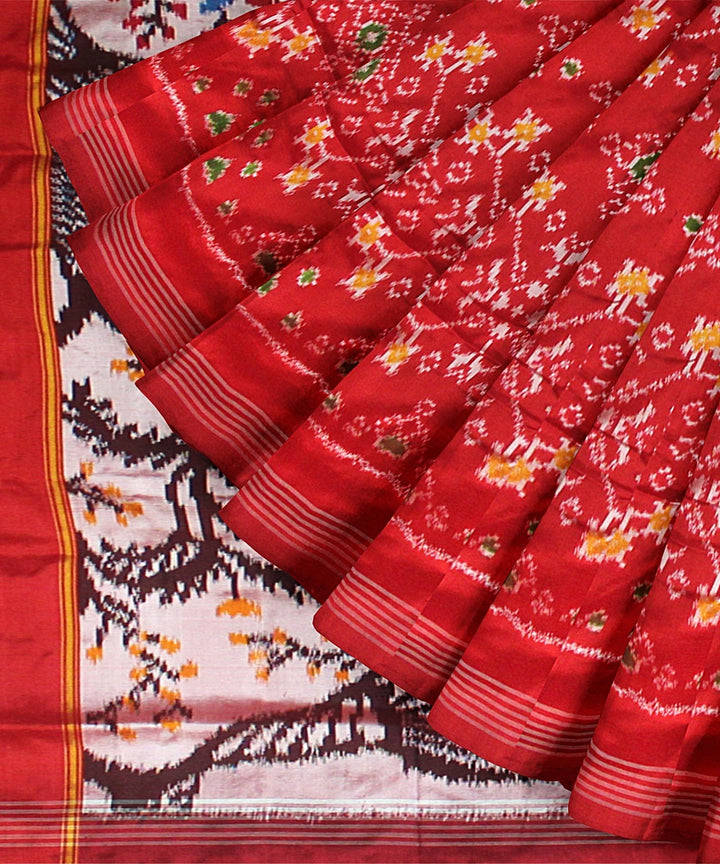Multicolor red silk pochampalli ikkat handloom saree