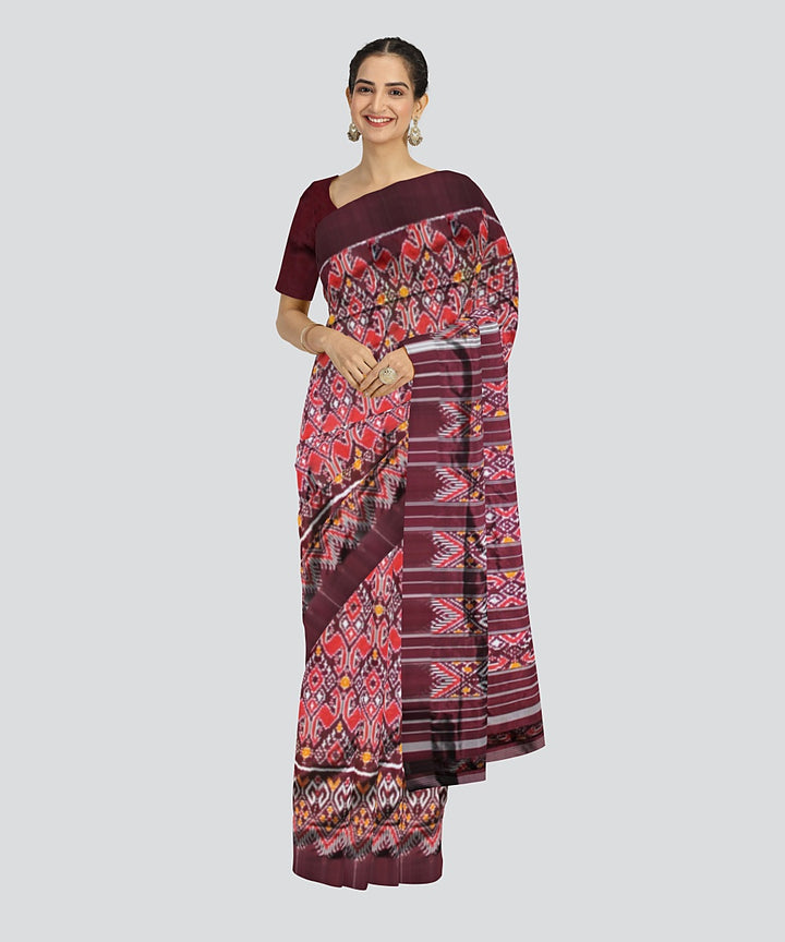 Brown red silk handloom pochampalli ikkat saree