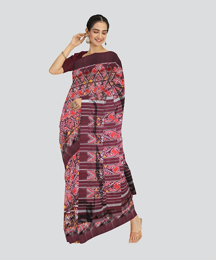 Brown red silk handloom pochampalli ikkat saree