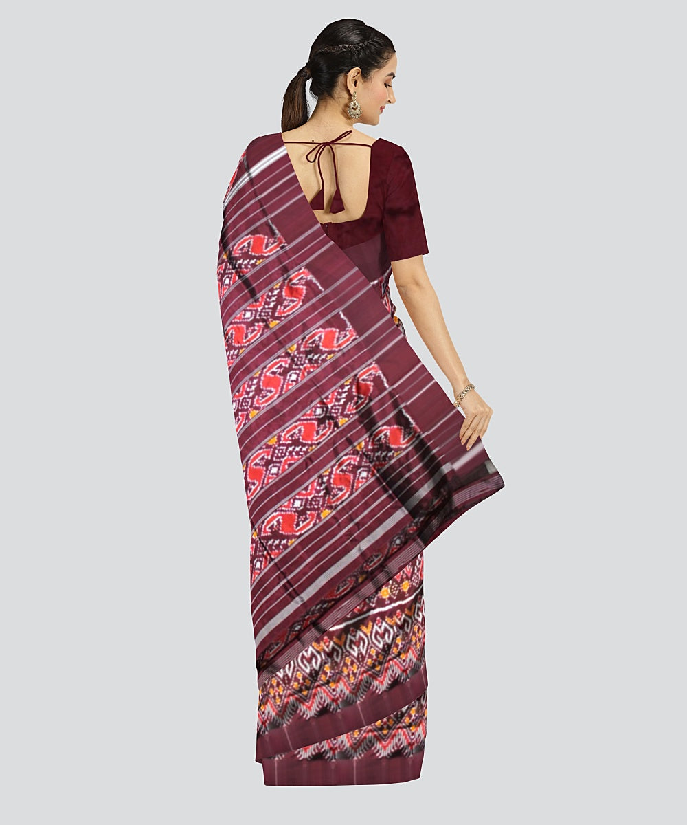 Brown red silk handloom pochampalli ikkat saree