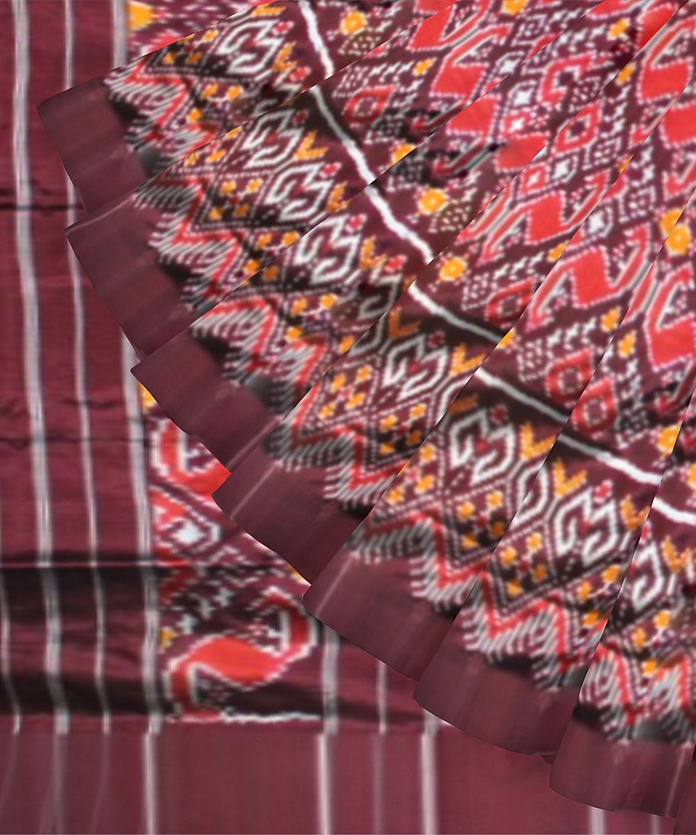 Brown red silk handloom pochampalli ikkat saree