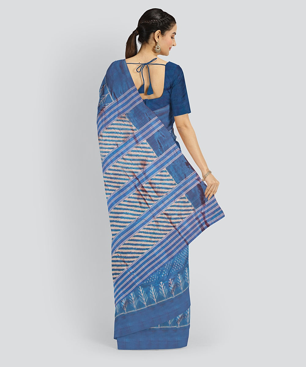 Cyan blue white silk handloom pochampalli ikkat saree