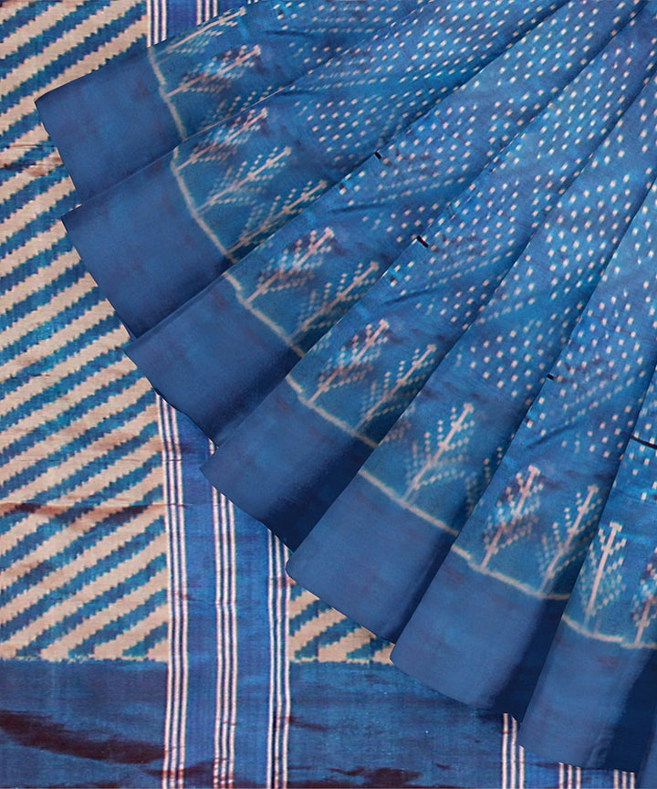 Cyan blue white silk handloom pochampalli ikkat saree
