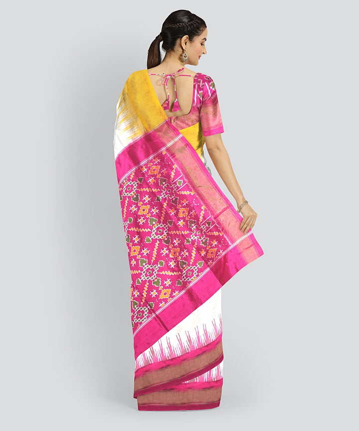 White pink silk handloom pochampalli ikkat saree