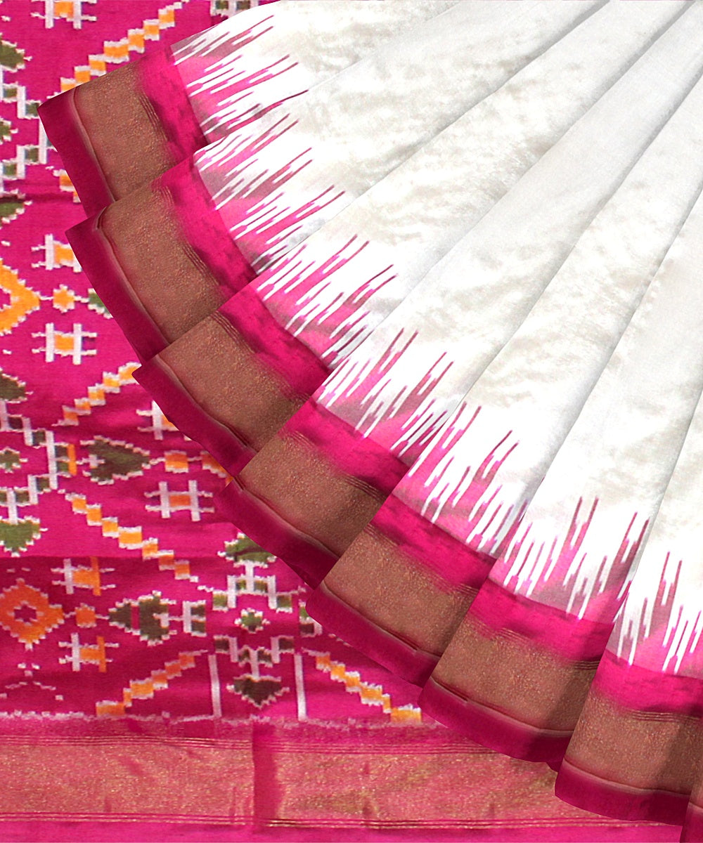 White pink silk handloom pochampalli ikkat saree